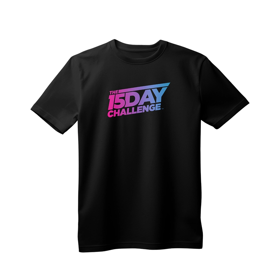 Black t-shirt with the 15 Day Challange logo